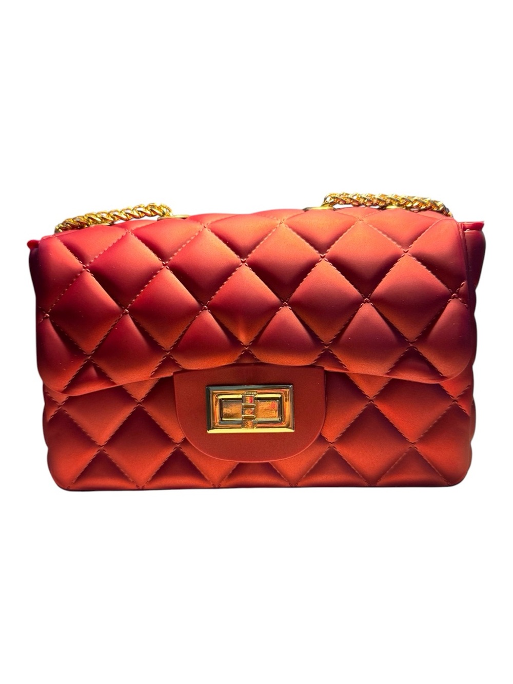 Jelly Quilted Chain Crossbody Bag Burnt Coral Gold Hardware NWT 8x5